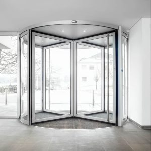 درب اتوماتیک شیشه ای لولایی با فریم آلومینیومی ظریف