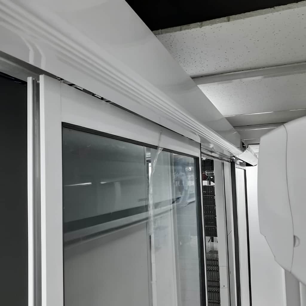 درب اتوماتیک شیشه ای فروشگاهی با طراحی ورودی پرتردد