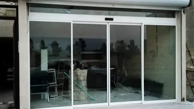 درب اتوماتیک شیشه ای تلسکوپی با فریم آلومینیومی ظریف