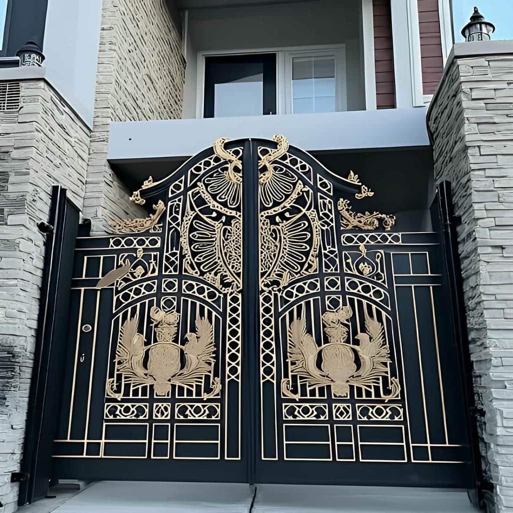 درب حیاط ساده و شیک با هماهنگی رنگ و نمای ساختمان