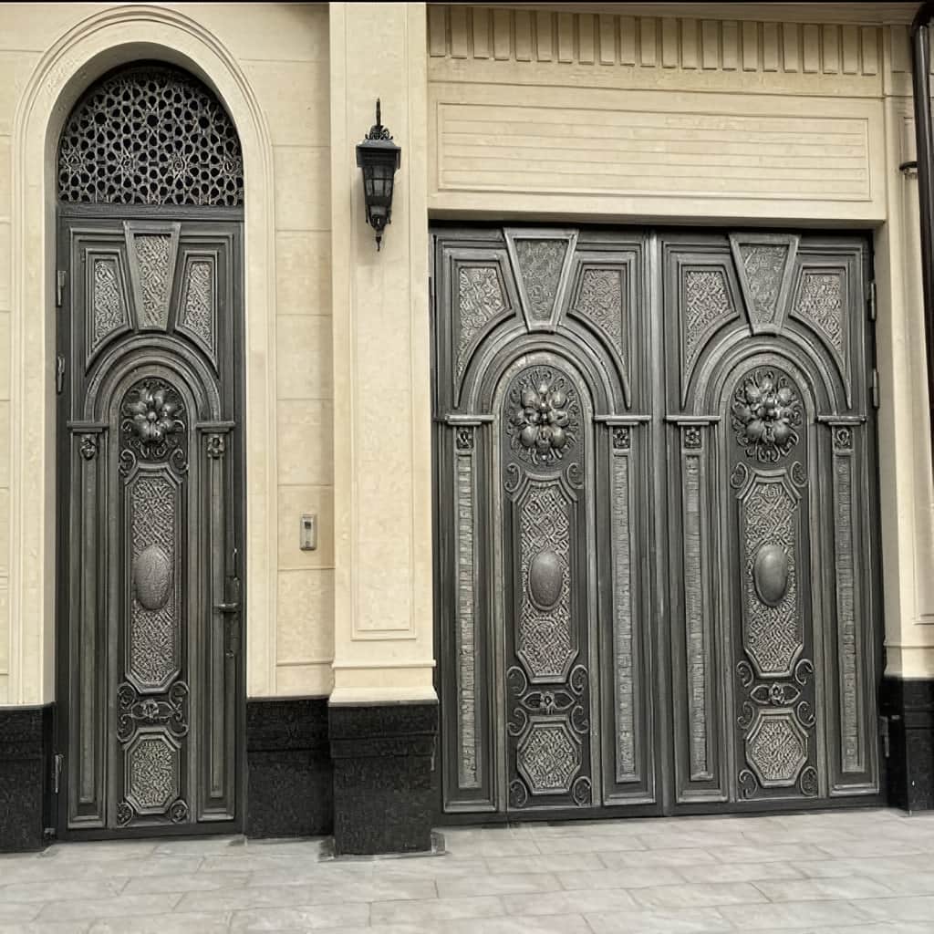 درب پارکینگ ویلا با طرح کلاسیک مناسب ورودی باغ